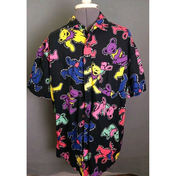 Grateful Dead Other - Grateful Dead Dancing Bears Short Sleeve Button Down Shirt- LG-Black Multicolor